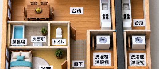 トイレと風呂場が隣家から離れたUR団地の間取り
